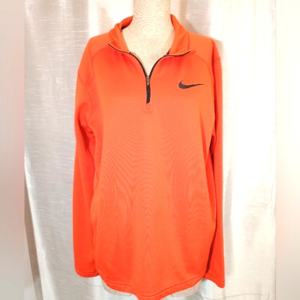 Nike Therma Fit Pullover Sweatshirt, Orange & Gray Accents, 1/4 Zip, Men, M